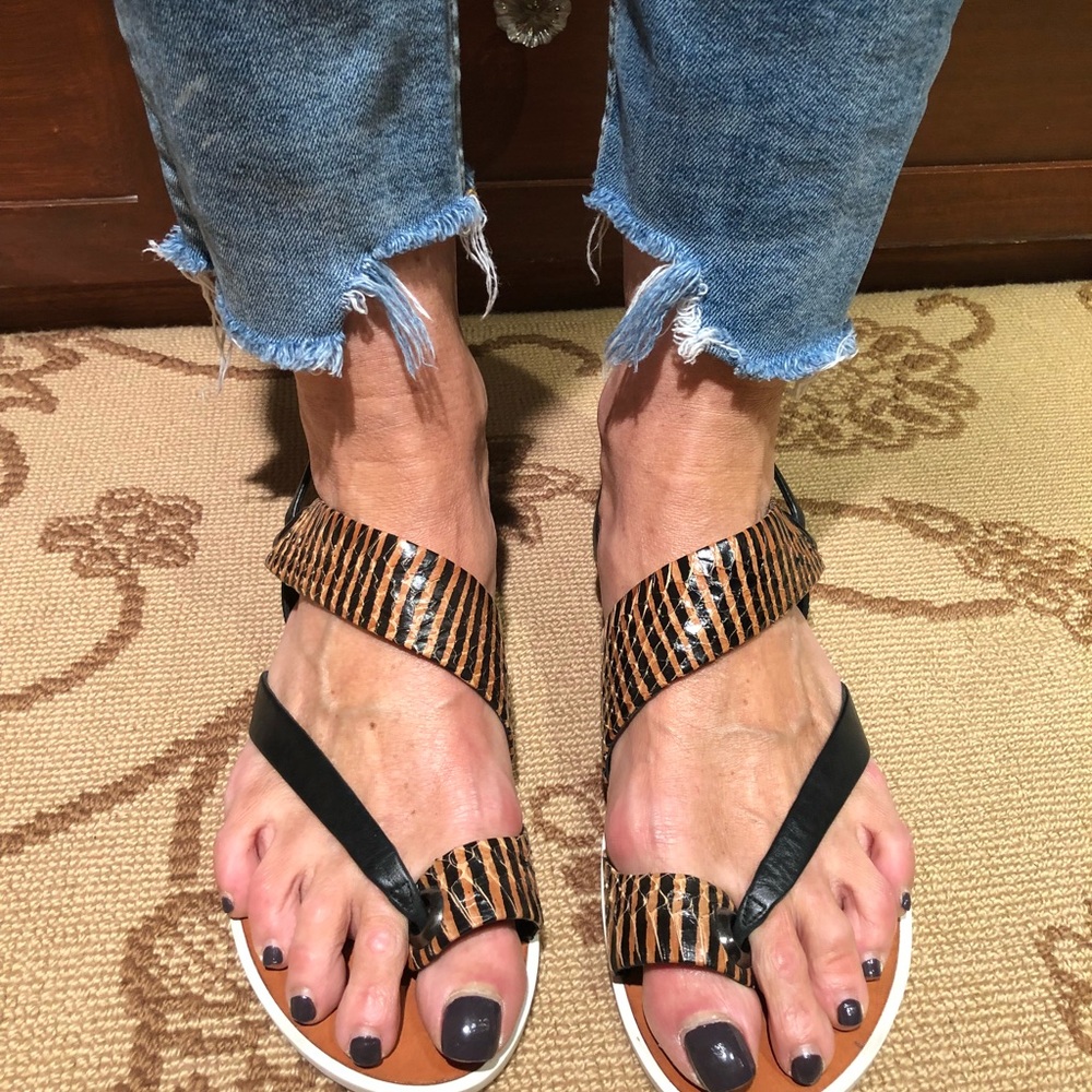Water snake/calfskin sandals